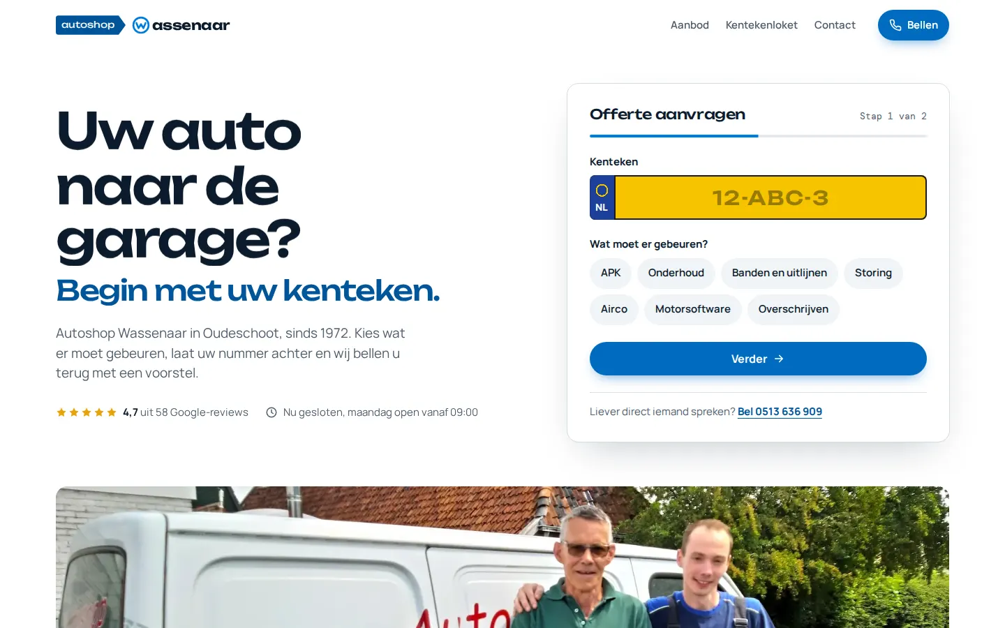 Voorbeeld van richting C: witte pagina met een geel kentekenvak om een offerte aan te vragen