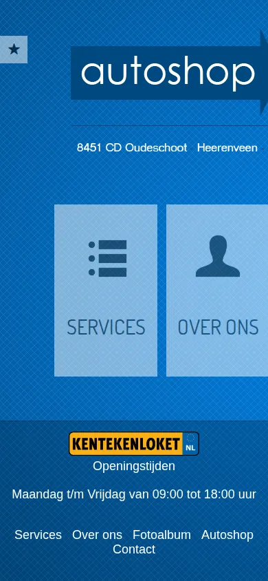 Huidige homepage op een telefoon: logo en tegels vallen buiten beeld